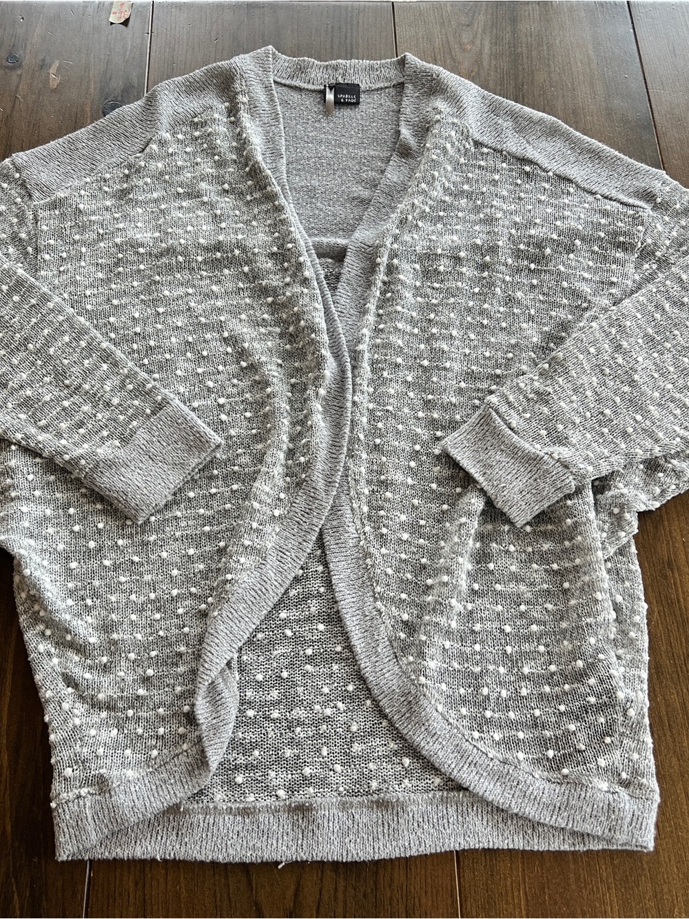 Sparkle & Fade Light Gray Open-Front Knit Sweater-large